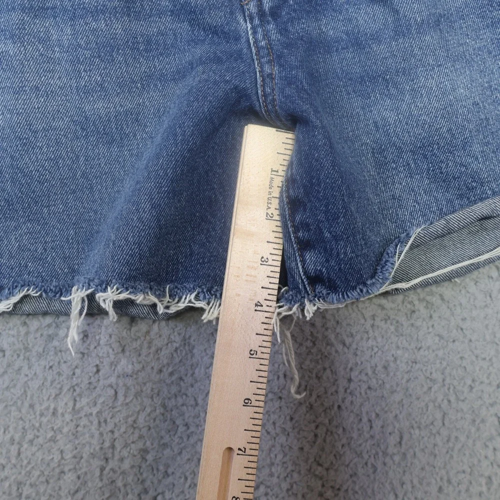 Madewell The Brynn Long Short Blue Denim Raw Hem Button Fly Shorts Womens 26